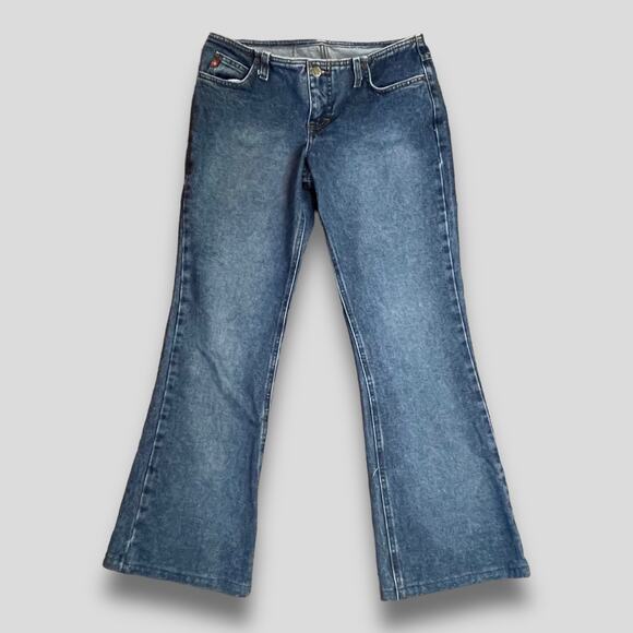 MUDD Y2K VINTAGE NO WAISTBAND FLARE JEANS 100% COTTON BLUE SIZE 9 - Picture 1 of 9
